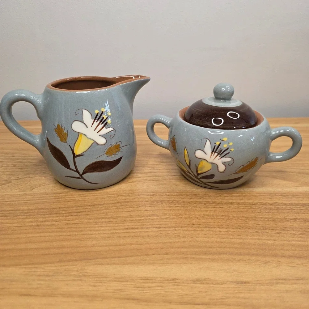 Vtg Stangl Pottery Golden Harvest 7pc Set Creamer/Sugar, Double Egg, Salt/Pepper